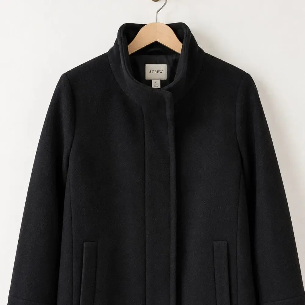 J.Crew City Coat Black Wool Blend Stand Collar Jacket Size 10